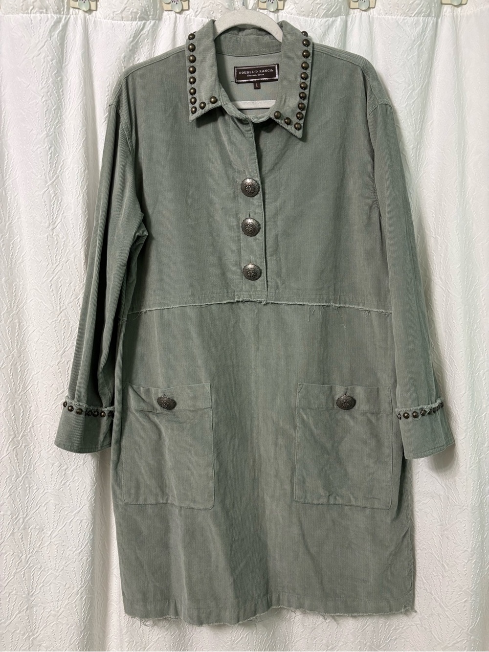 Double D Ranch Sage Stud-Trim Corduroy Mini Dress